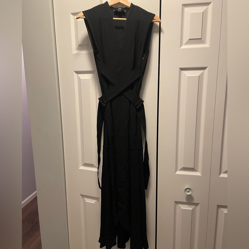 Reiss raya strappy asymmetrical midi dress size 2 black - Picture 7 of 14